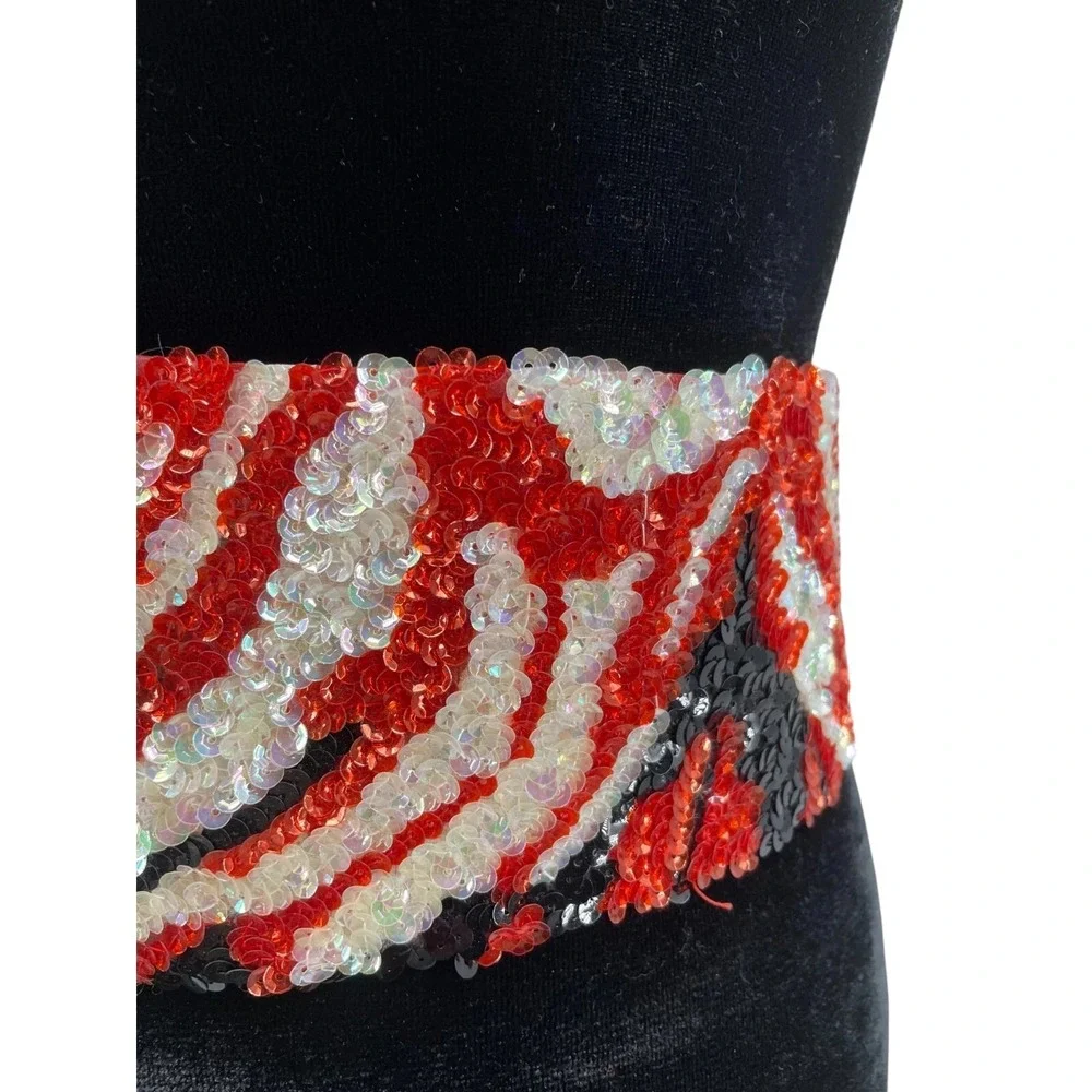Vintage La Mendola Minuet Art Deco Hand Beaded Red Black Pure Silk Chiffon Belt